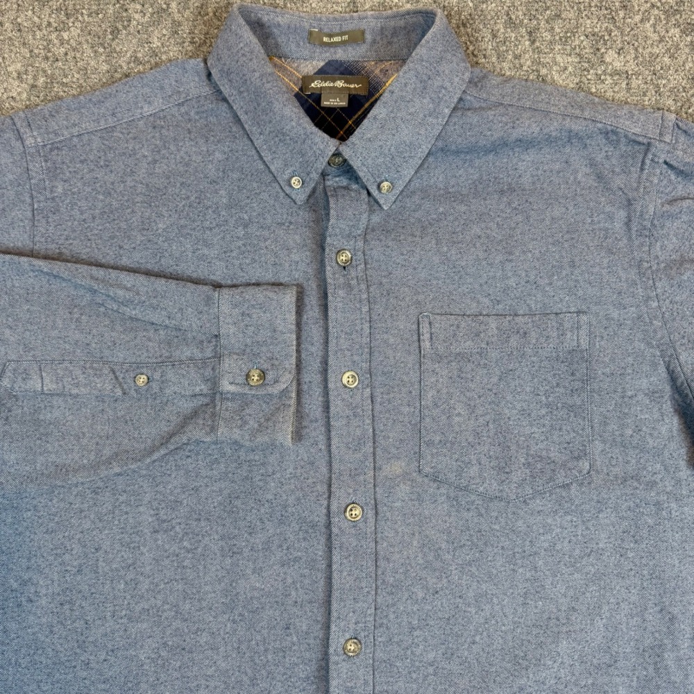 Eddie Bauer Mens Relaxed Fit Flannel Shirt Blue Long Sleeve Cotton Large